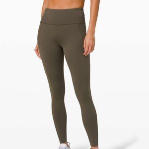 Dark Olive lululemon fast and free leggings 25” with pockets ,Size 4.